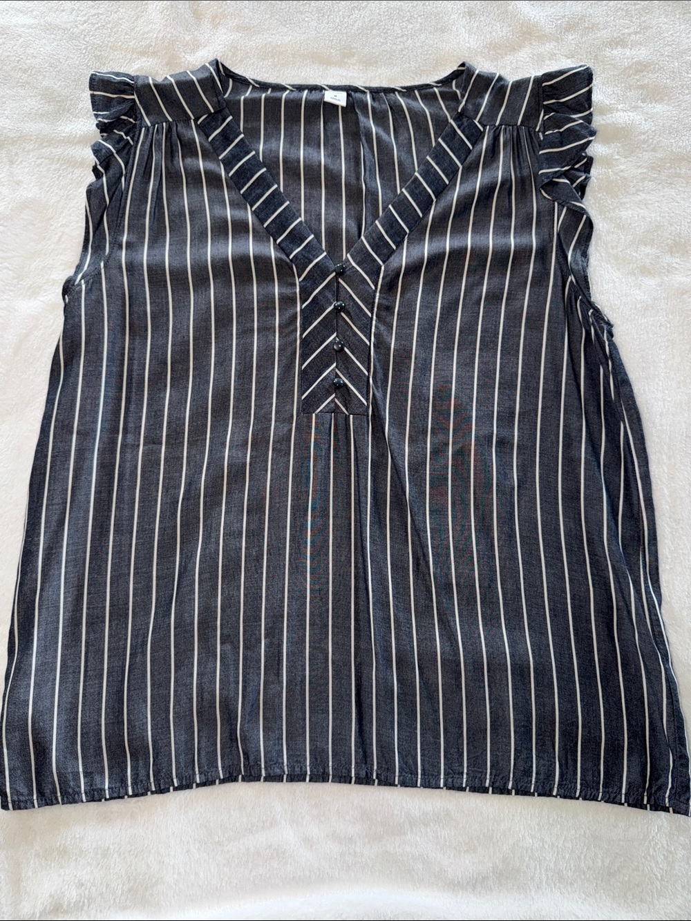 Old Navy Navy and White Striped V-Neck Ruffle Sleeve Tank